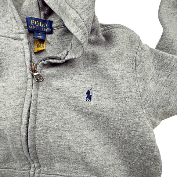 Polo Ralph Lauren Boys Sz 5 Full Zip Gray Hooded Jacket Blue Pony Prep Classic - Picture 3 of 7